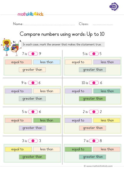 Free printable first Grade comparing numbers worksheets - comparing numbers worksheets