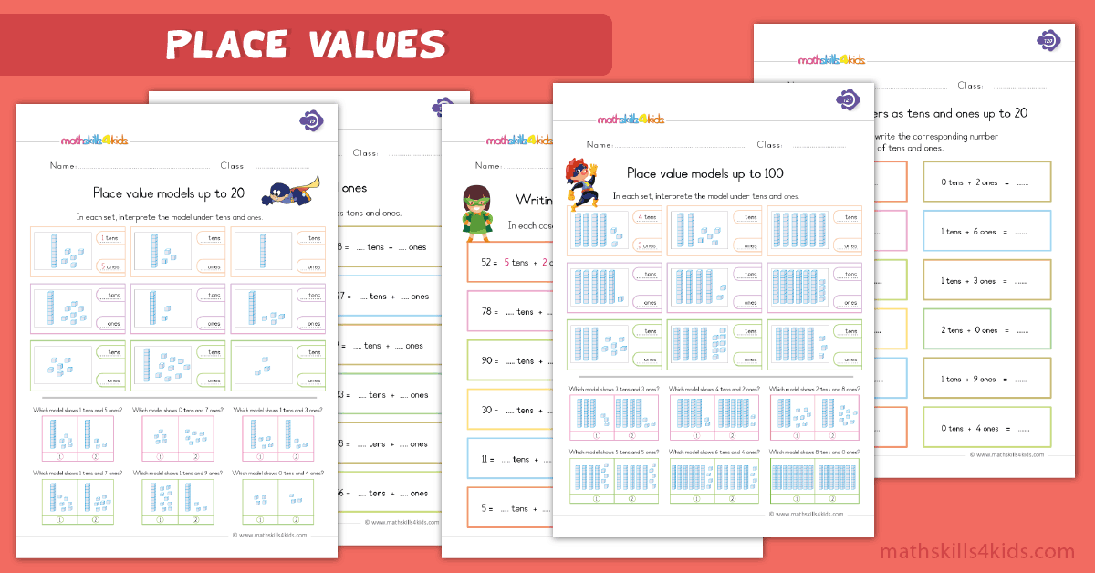 First Grade math worksheets - place value worksheets