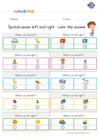 Spatial relations worksheets for first Grade: Printable and Free - left right position worksheets