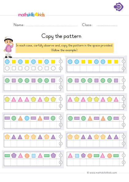 1st Grade free printable pattern worksheets: Fun & engaging activities - copy or reproduce the pattern worksheets