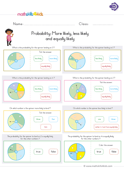 Fun Probability Worksheets for 1st Grade: Free Printables - more likely and less likely probability worksheets