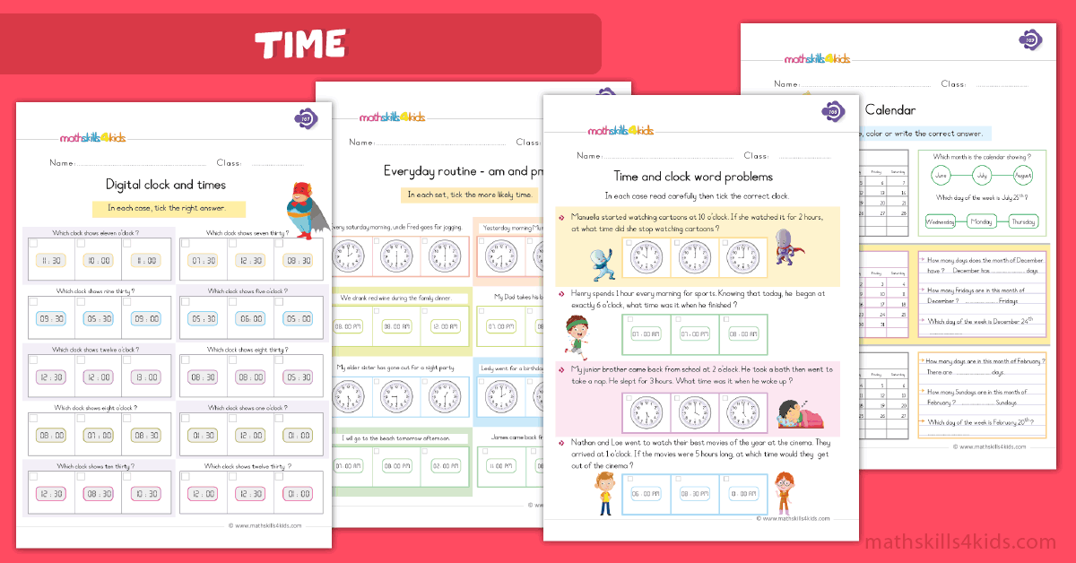 First Grade time worksheets pdf - reading time worksheets