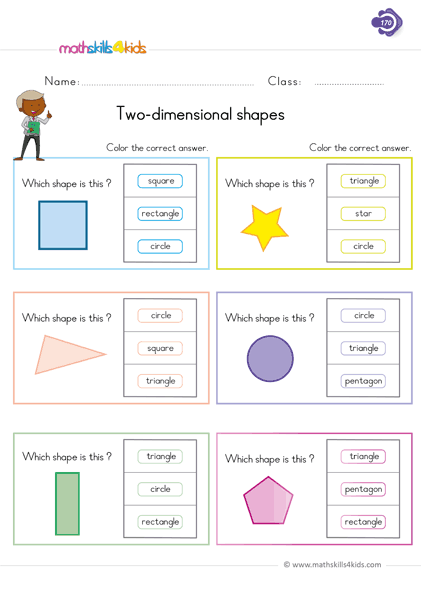 First Grade math worksheets - name 2d shapes worksheets