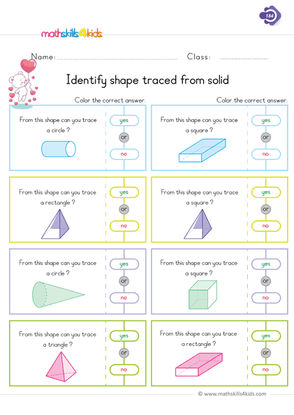 Fun and engaging 3D Shapes worksheets for Grade 1 students - shapes traced from solid - 3D shapes