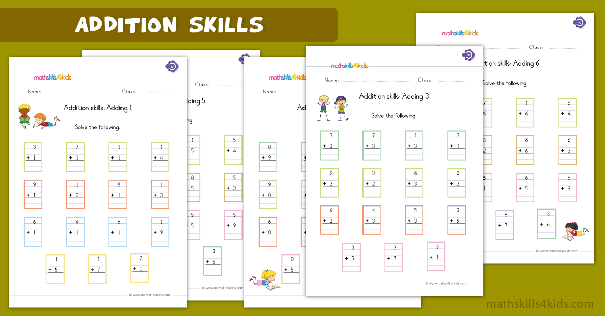 First Grade math worksheets - addition skills worksheets