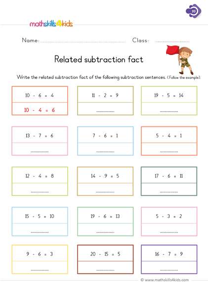 Printable 1st Grade subtraction worksheets pdf with answers key - subtraction facts worksheets