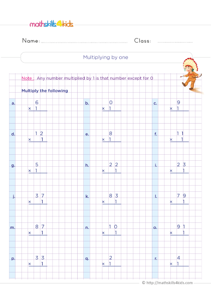 How to teach multiplication facts to 3rd Graders: worksheets & strategies - Multiplying by one