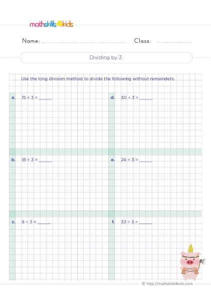 Learn the facts and tricks of divisibility rules: 3rd Grade worksheets - Dividing by three