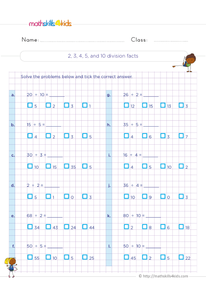 Printable division facts fluency worksheets for 3rd Graders - How do you divide by 2 3 4 5 and 10