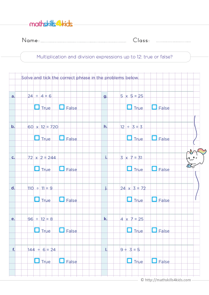 Free printable mixed operations math worksheets for 3rd graders - Multiplication and division expressions up to 12