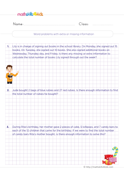 Mixed Operations Worksheets For Grade 4 Pdf with answers - Word problem with extra or missing information