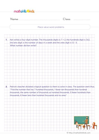 Logical Reasoning Worksheets for Grade 4 with answers - Place value and word problems logical reasoning