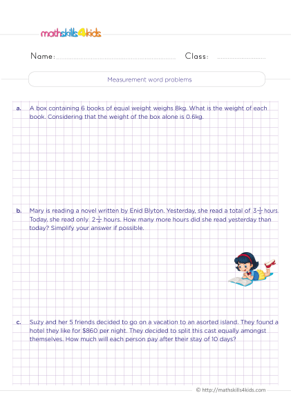 Measurement Worksheets Grade 4 with answers - Solving word problems involving distances