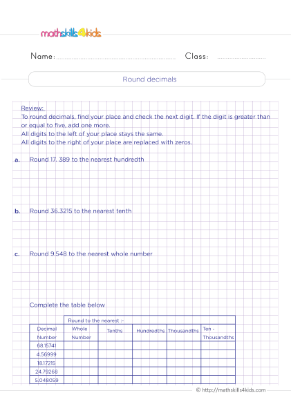 Grade 4 decimals worksheets with answers: Free & printable - How do you round decimals?