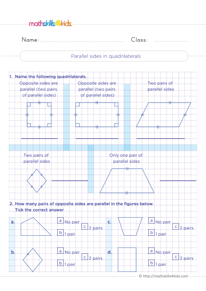 Triangles and Quadrilaterals Worksheets for Grade 4: Geometry Made Easy - Parallel sides in quadrilaterals