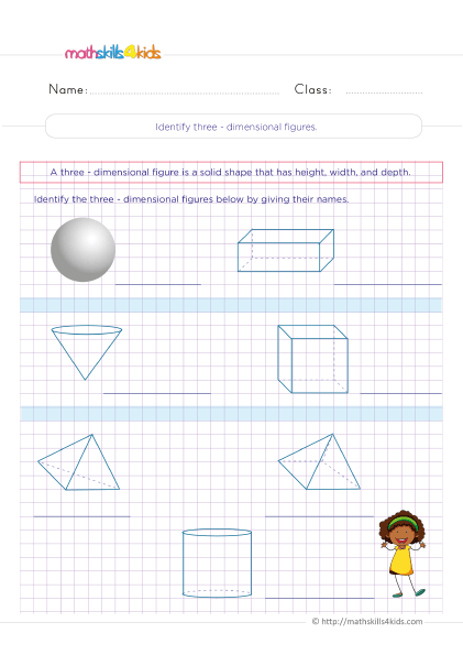Mastering 3D shapes: Faces, edges, and vertices worksheets for 4th Grade - How do you identify three dimensional figures