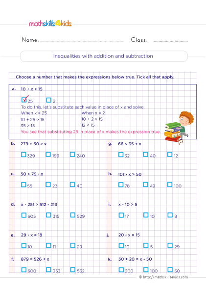 Addition and subtraction worksheets for Grade 5: Free download - Adding and subtracting inequalities - How do you solve inequalities with addition and subtraction?