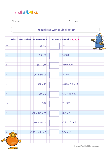 Multiplication worksheets for Grade 5 printable - How do you solve inequalities with multiplication