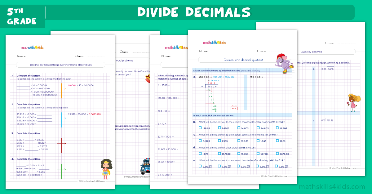 Fifth-Grade Math Worksheets with Answers Pdf - division of decimals worksheets for grade 5