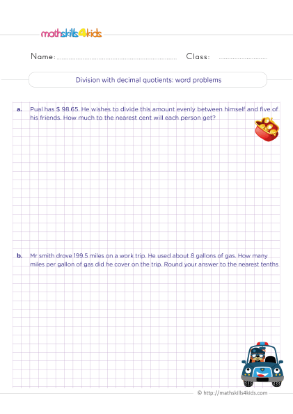 Dividing decimals made easy: Top 5 worksheets for fifth graders - Division with decimal quotients word problems practice