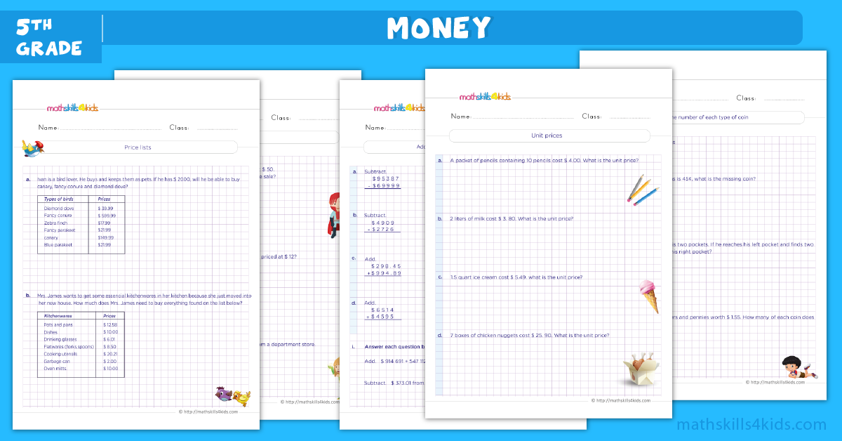 5th Grade Math Skills: Free Games and Worksheets - money math worksheets for grade 5