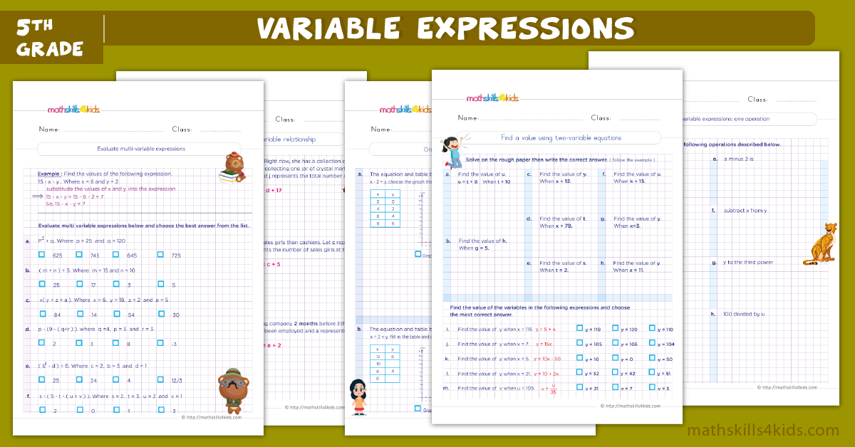 6th grade variables and expressions worksheets for grade 5