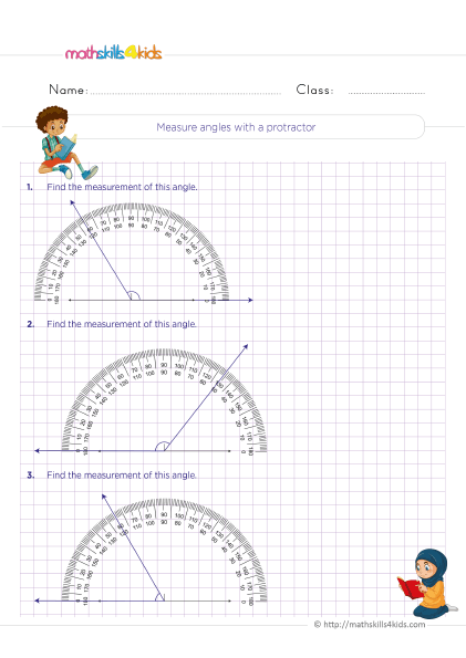 Free printable 2d shape activities for Grade 5: Learn geometry the fun way - Measure angles with a protractor independent practice