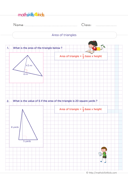 Fifth-Grade Math Worksheets with Answers Pdf - Area of triangles