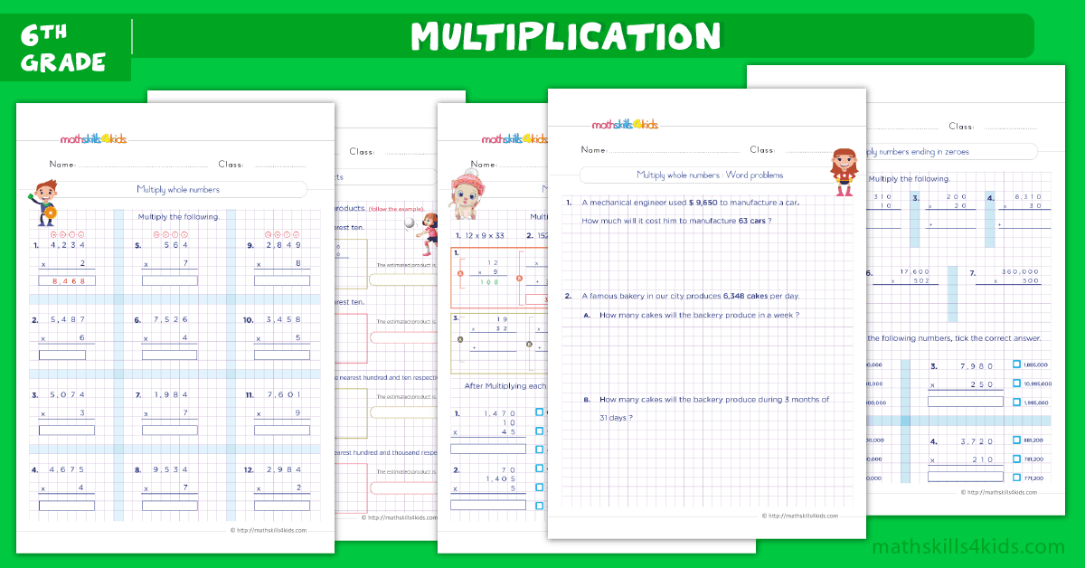 Ace 6th Grade math with interactive games and free worksheets - multiplication worksheets