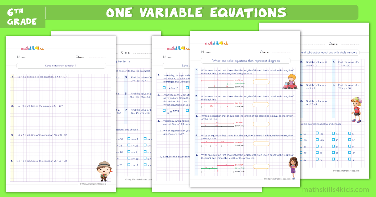 One step equations worksheets for grade 6