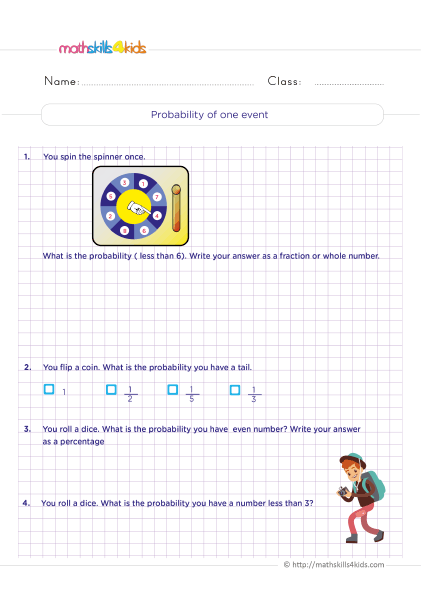 Grade 6 Probability Worksheets with Answers: Download Now - Find and calculate the probability of a single event