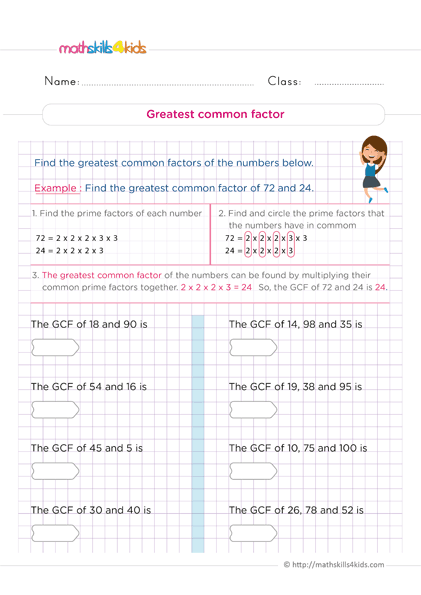 6th Grade number theory worksheets: Free and Printable - How do you find the greatest common factor GCF