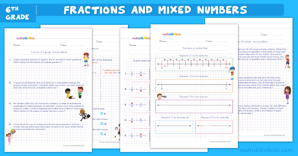 6th Grade mixed numbers and fractions worksheets