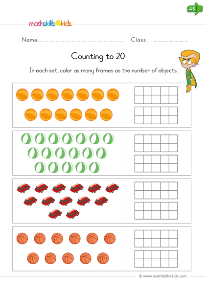 kindergarten math worksheets - names numbers