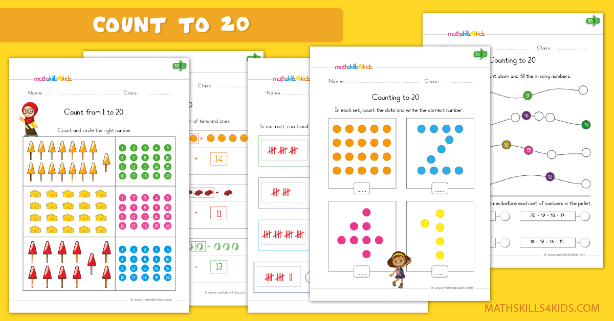 Kindergarten math worksheets - Learn to count to 20 worksheets