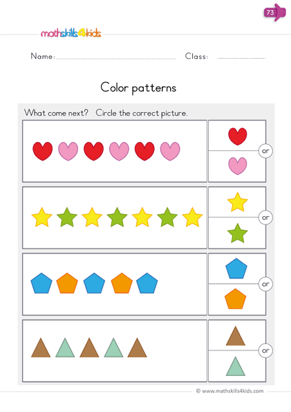 Teaching patterns to kindergarteners - worksheets and activities - color patterns worksheets