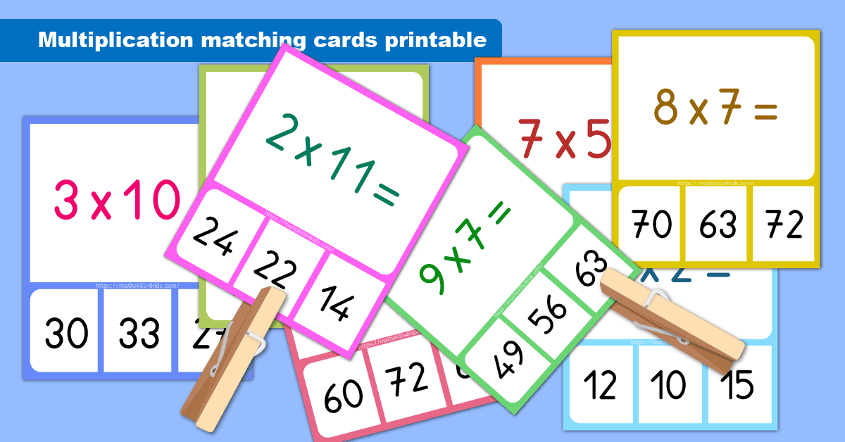 Multiplication matching cards printable - Multiplication memory games 