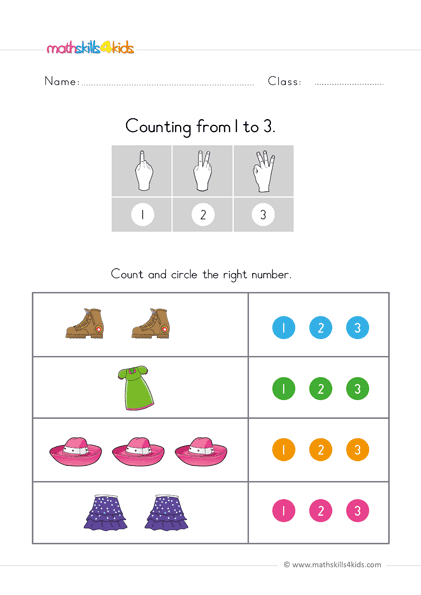 Learn to count up to 3 worksheets