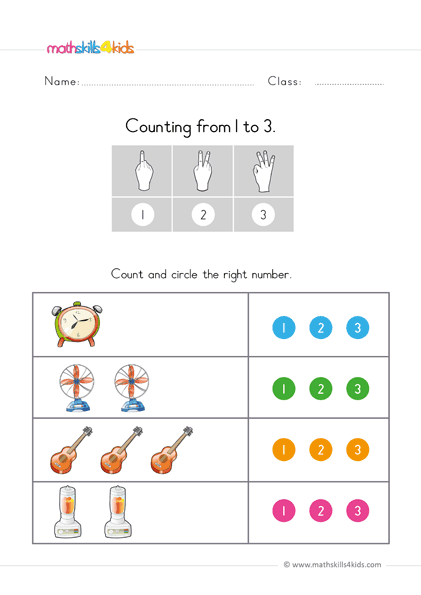 Learn to count up to 3 worksheets