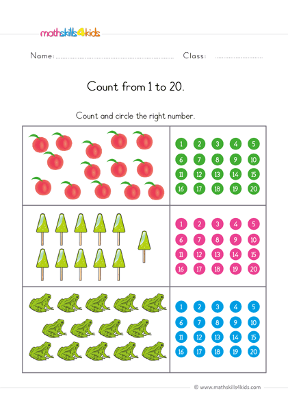 preschool math worksheets counting from 1 to 20