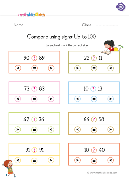 First Grade Math comparing worksheets