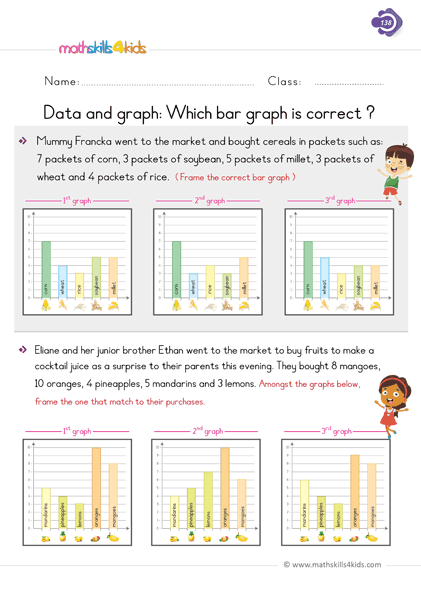 First Grade math worksheets - find the correct bar graph worksheets