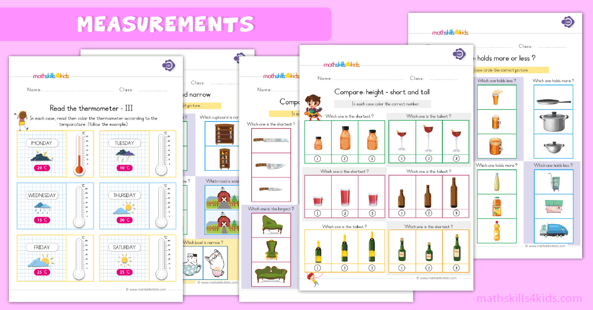 First Grade math worksheets - measurement worksheets