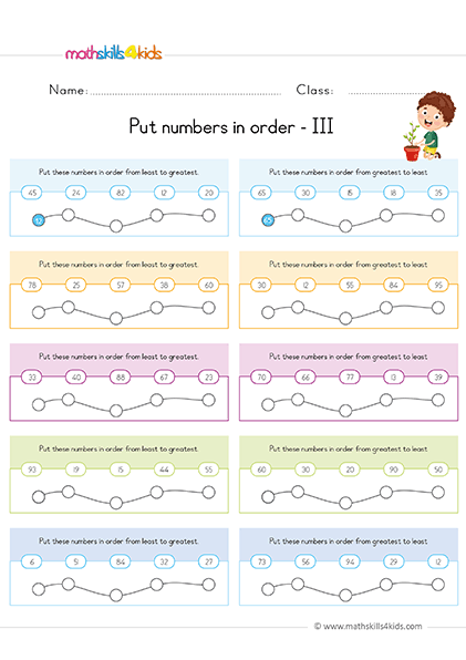 First Grade sorting and classifying worksheets - ordering numbers worksheets