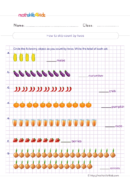 Second Grade math worksheets - sky-counting by twos