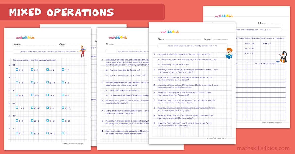 Free printable 2nd Grade mixed operations worksheets PDF