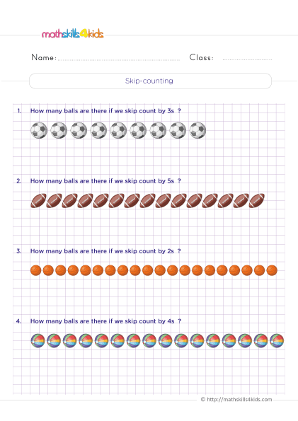 Comparison of numbers for grade 3 with answers - skip counting practice