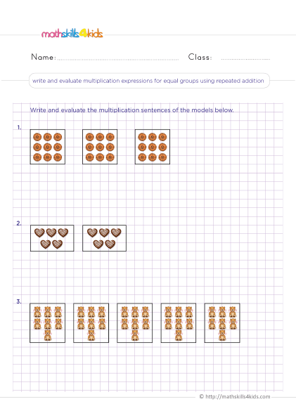 Multiplication Models 3rd Grade - Writing and evaluating multiplication expressions for equal groups