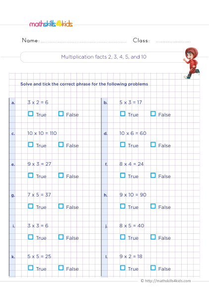 Free multiplication facts fluency worksheets Pdf for 3rd graders - Multiplication facts for 2 - 3 - 4 - 5 and 10