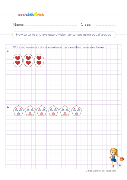 Introducing division to 3rd Graders: Effective strategies with worksheets - How to write and evaluate division sentences using equal groups